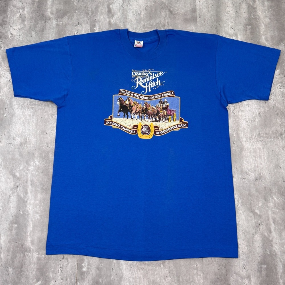 Vintage Country's Reminisce Hitch T-Shirt Mens XL Blue Horses Carriage USA